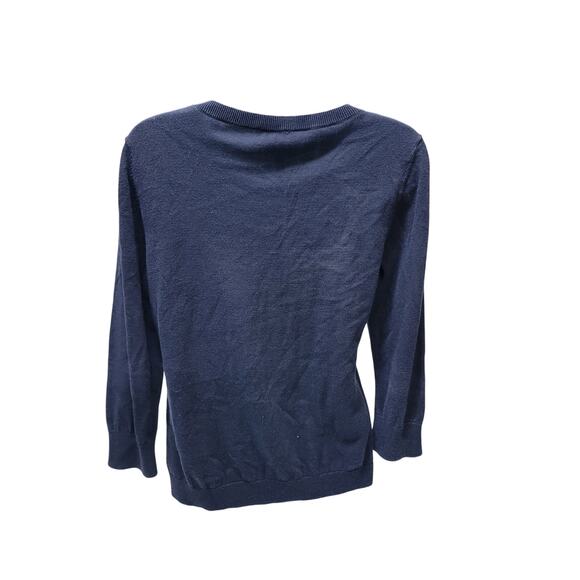 Talbots Womens M Sweater Blue Beaded White Scoop Neck Pullover Shirt Navy - Picture 3 of 3